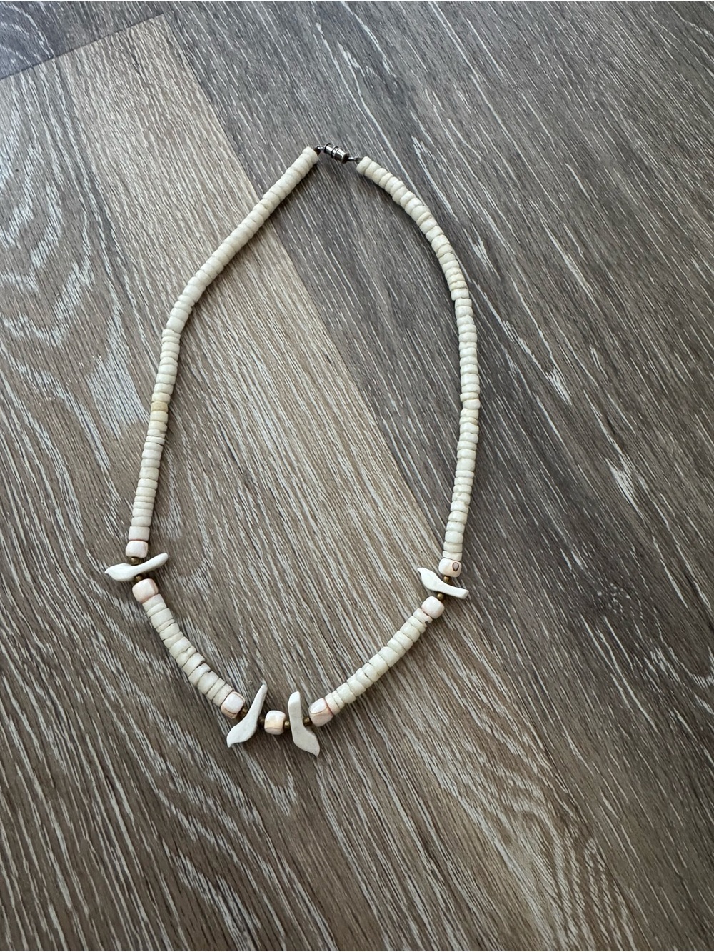 White heishi and puka shell necklace